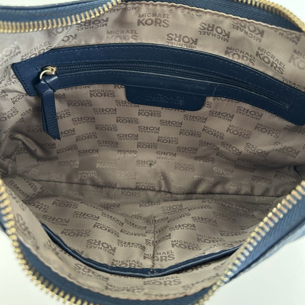 Michael Kors Y2K Purse Blue Leather Shoulder Bag Buckles Hobo Crescent - Picture 10 of 16